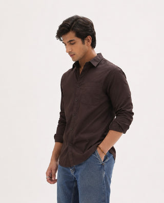 Dark Brown Cotton Shirt – Regular Fit, Full Sleeves