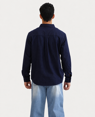 Navy Blue Pinstripe Cotton Viscose Shirt – Regular Fit, Full Sleeves