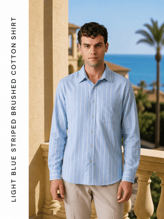 Light Blue Striped Brushed Cotton Shirt – Regular Fit