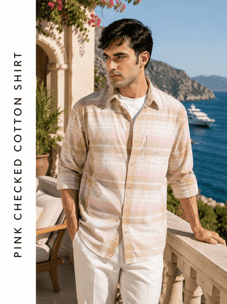 Beige Checked Collar Shirt