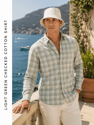 Light Green Checked Cotton Shirt – Regular Fit