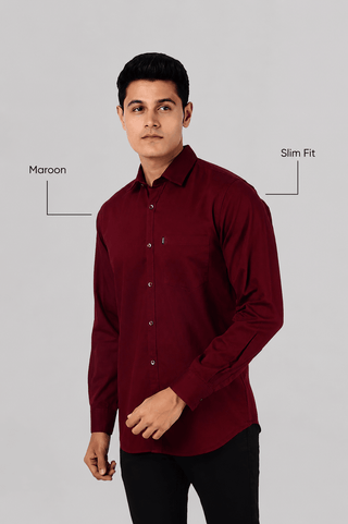 Slim Fit Full Sleeves Shirt-Maroon