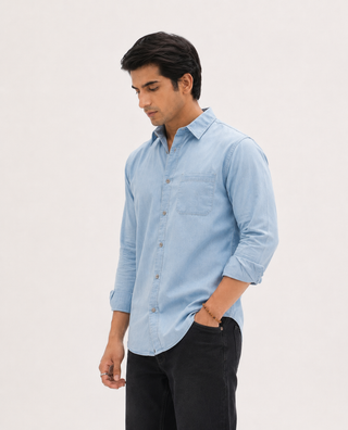 Light Blue Denim Shirt – Regular Fit, Full Sleeves