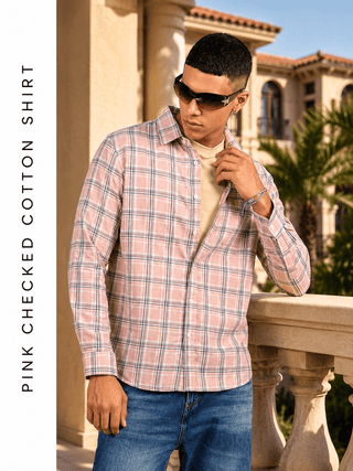 Pink Checkered Cotton Shirt – Loose Fit, Full Sleeves