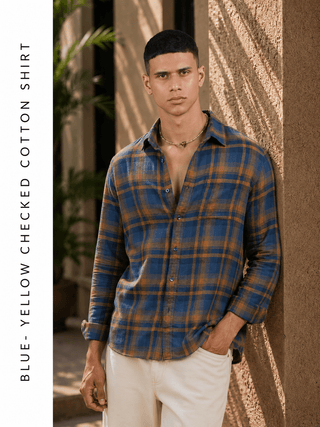 Blue- Yellow Checked Cotton Shirt – Regular Fit