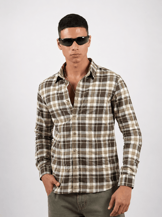 Brown Checked Cotton Shirt – Regular Fit