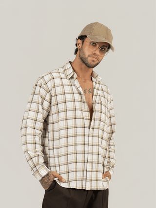Brown Checkered Cotton Shirt – Full Sleeve, Loose Fit