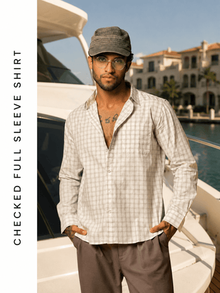White Checkered Cotton Shirt – Full Sleeve, Regular Fit