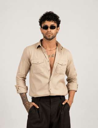 Men’s Full Sleeve Safari Shirt – Beige