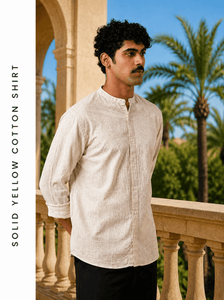 Solid Yellow Cotton Shirt – Regular Fit, Full Sleeves
