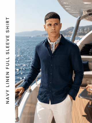 Navy Linen Full Sleeve Shirt – Regular Fit