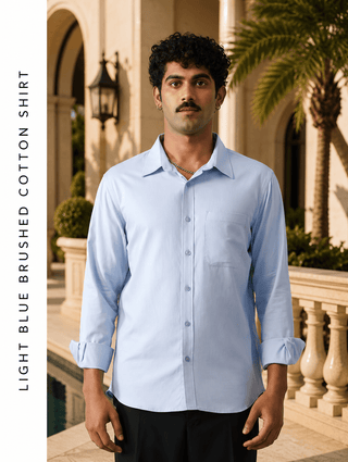 Light Blue Brushed Cotton Shirt – Regular Fit, Full Sleeves