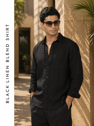 Black Linen Blend Shirt – Regular Fit