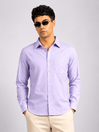 Lilac Solid Cotton Shirt – Regular Fit, Full Sleeves