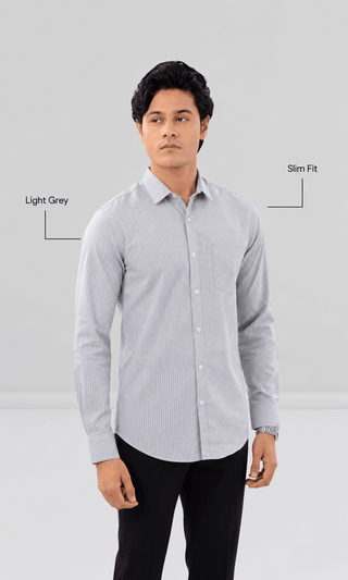 Slim Fit Full Sleeves Shirt-Light Grey