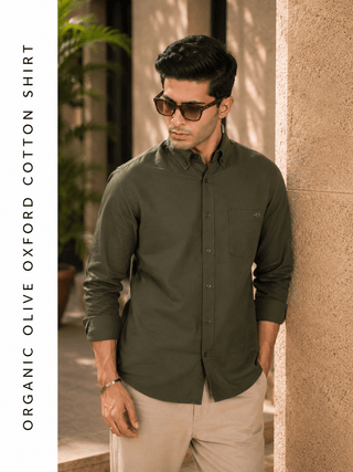 Organic Olive Oxford Cotton Shirt – Regular Fit