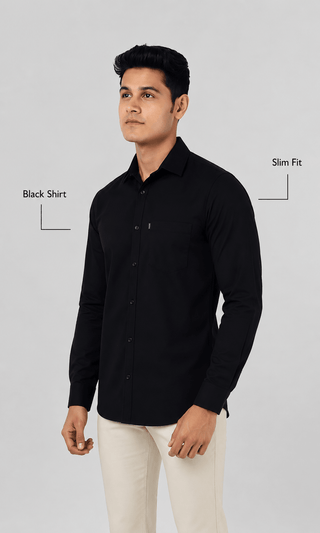 Slim Fit Full Sleeves Shirt- Black