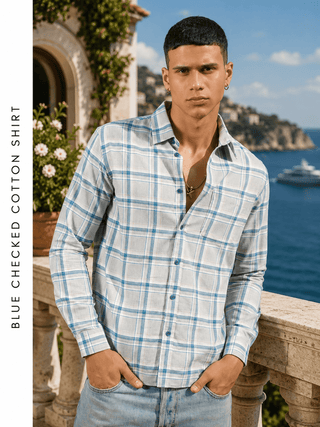 Blue Checked Cotton Shirt – Regular Fit
