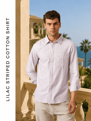 Lilac Striped Cotton Shirt – Regular Fit, Full Sleeves