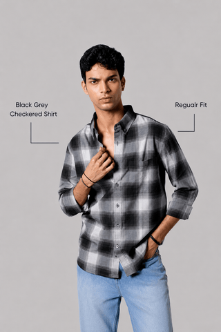 Regular Fit Black Grey Checkered Shirt