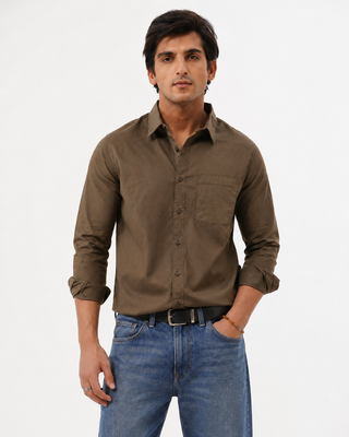 Brown Cotton Shirt – Regular Fit, Full Sleeves