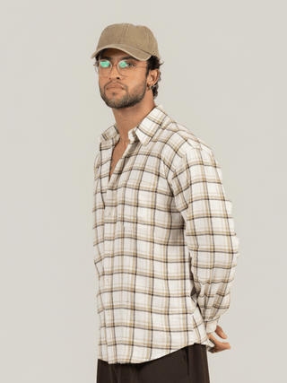 Brown Checkered Cotton Shirt – Full Sleeve, Loose Fit