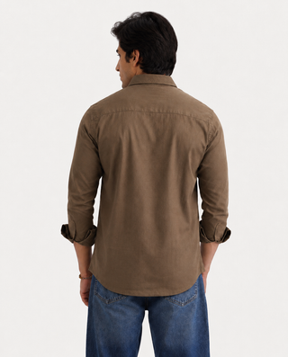 Brown Cotton Shirt – Regular Fit, Full Sleeves