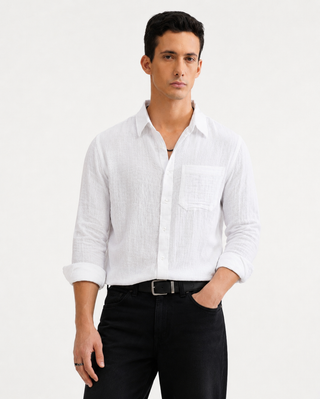 White Cotton Shirt – Regular Fit, Full Sleeves