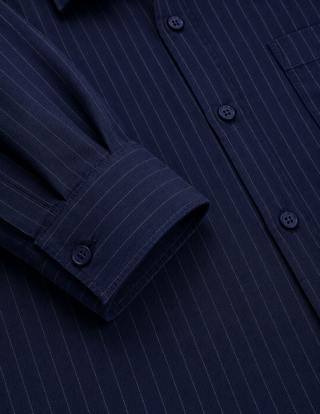 Navy Blue Pinstripe Cotton Viscose Shirt – Regular Fit, Full Sleeves
