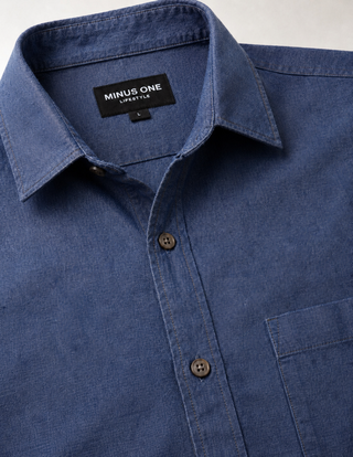 Steel Blue Textured Cotton Shirt – Regular Fit, Full Sleeves