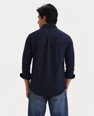 Navy Blue Linen Viscose Shirt – Regular Fit, Full Sleeves