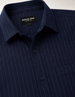 Navy Blue Pinstripe Cotton Viscose Shirt – Regular Fit, Full Sleeves