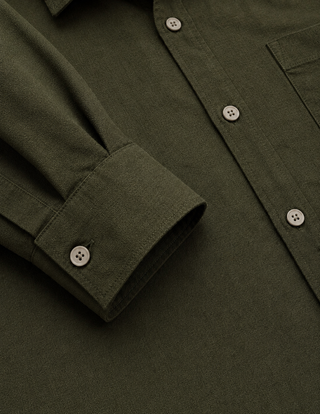 Olive Green Textured Cotton Shirt – Regular Fit, Full Sleeves