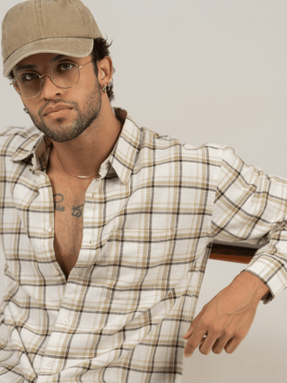 Brown Checkered Cotton Shirt – Full Sleeve, Loose Fit