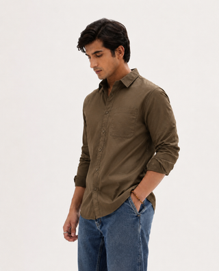 Brown Cotton Shirt – Regular Fit, Full Sleeves