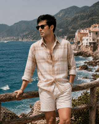Beige Checked Collar Shirt