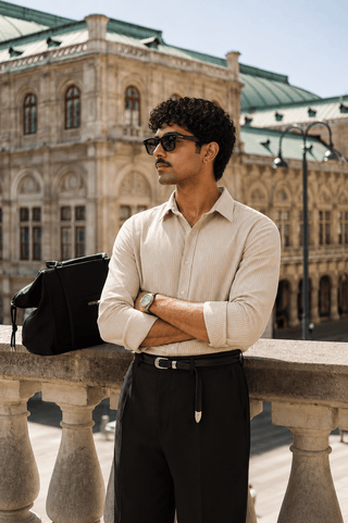 Beige Striped Cotton Shirt – Regular Fit