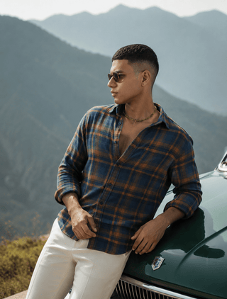 Blue- Yellow Checked Cotton Shirt – Regular Fit