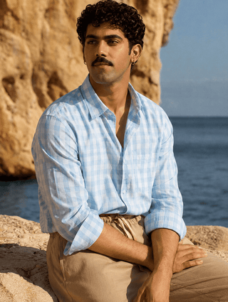 Blue Checkered Cotton Shirt – Regular Fit, Full Sleeves