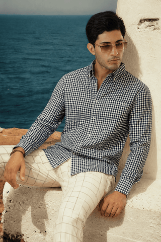 Blue Checkered Organic Cotton Shirt – Button-Down Collar | Regular Fit