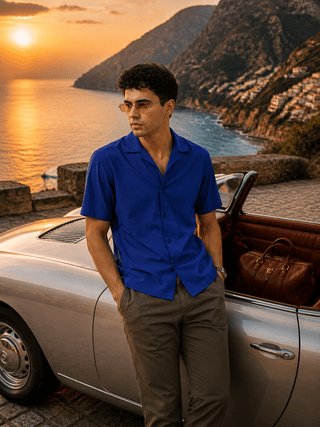 Blue Half Sleeve Cuban Collar Shirt – Loose Fit