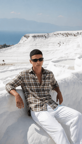 Brown Checked Cotton Shirt – Regular Fit