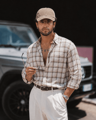Brown Checkered Cotton Shirt – Full Sleeve, Loose Fit