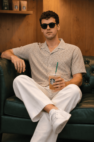 Brown Printed Cotton Cuban Collar Shirt – Regular Fit, Half Sleeves