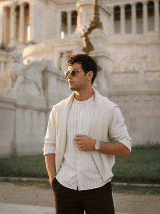 White Striped Cotton Shirt – Regular Fit, Full Sleeves
