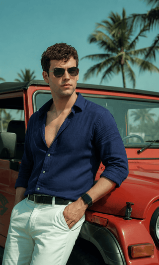 Blue Checked Cotton Shirt – Regular Fit, Full Sleeves