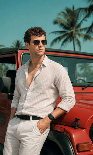 Lilac Striped Cotton Shirt – Regular Fit, Full Sleeves