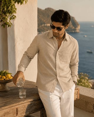 Ecru Linen Blend Shirt – Regular Fit