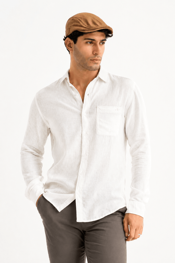 White Linen Blend Shirt – Regular Fit