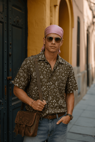 Coffee Brown Floral Cuban Collar Shirt – Regular Fit
